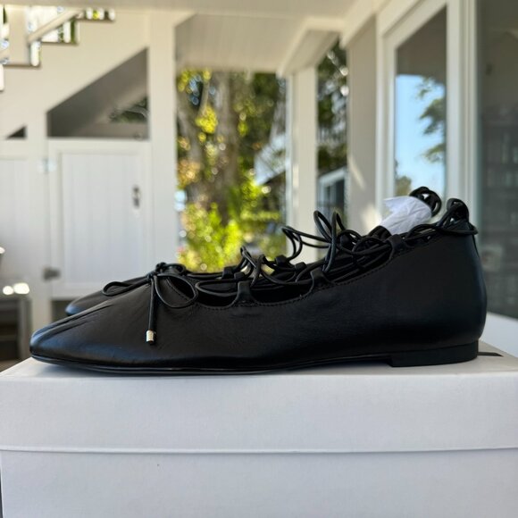 New Schutz Arissa Lace Up Ballet Flats Leather Black Womens Size 7 - Picture 9 of 14